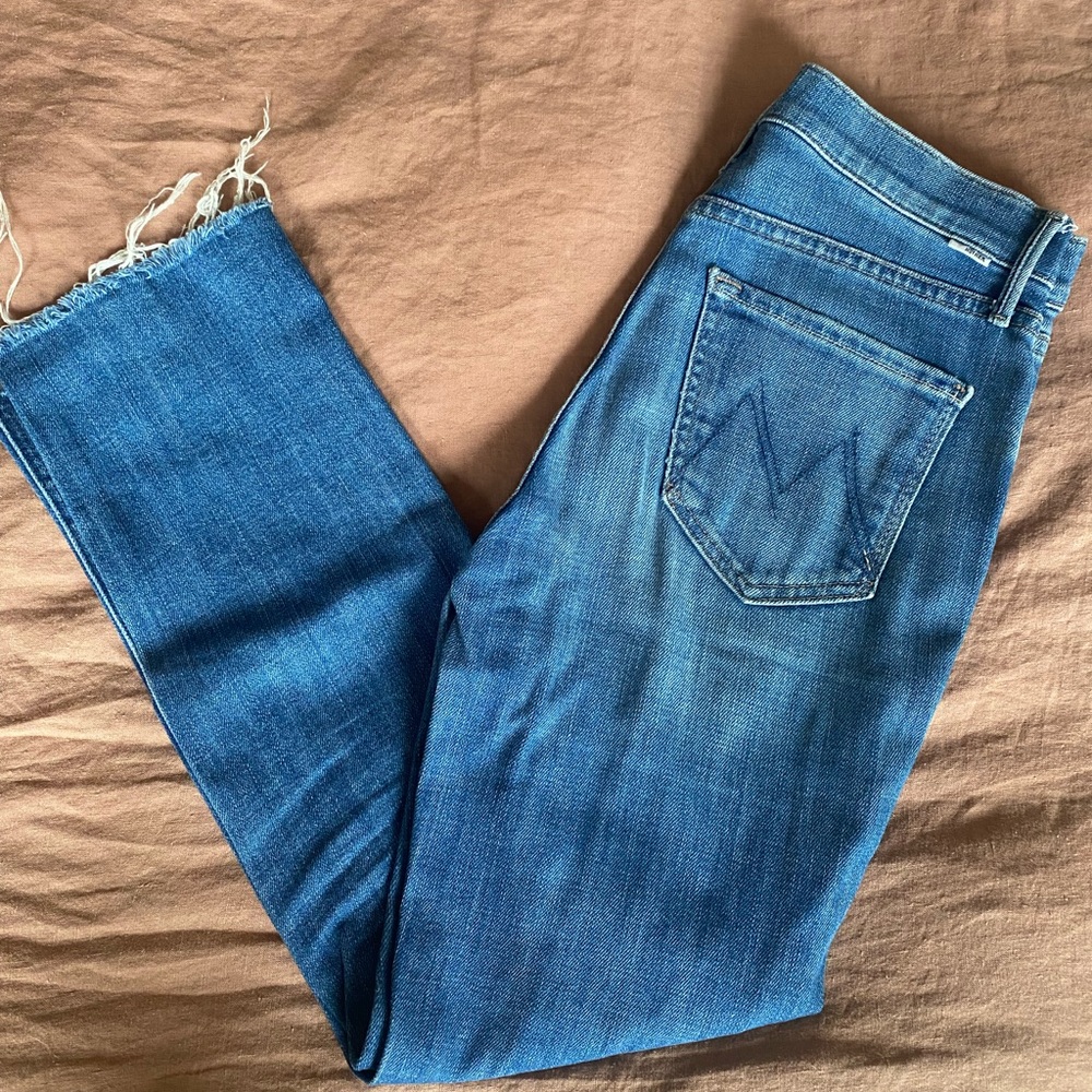 MOTHER denim insider crop step gray with button fly